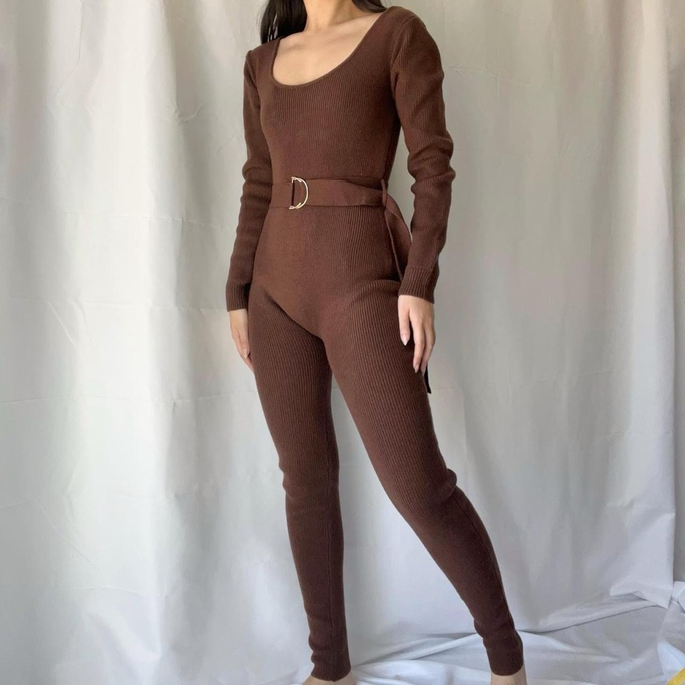 Fashionnova brown thick sweater knit jumpsuit - Picture 2 of 4